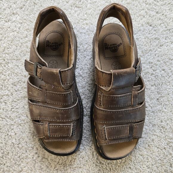 Vintage Dr Marten Sandals Men 14 Brown Chunky Y2K Sandals Leather NEW 9074 main image 4